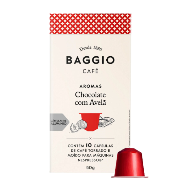 BAGGIO コーヒー チョコレート ヘーゼルナッツ ネスプレッソ® カプセル 4 パック: チョコレートとヘーゼルナッツの楽しい融合 (4 x 10 カプセル)