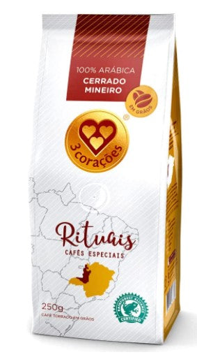 3 Corações Roasted Coffee Beans - Rituais Cerrado Mineiro 250g - Brazilian Coffee MKPBR - Brazilian Brands Worldwide