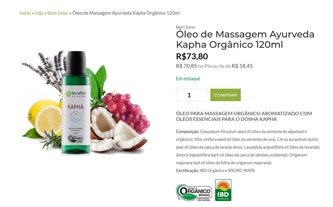 Personal Shopper | Buy from Brazil -	 Óleo de Massagem TERRA-FLOR - 10 items - DDP