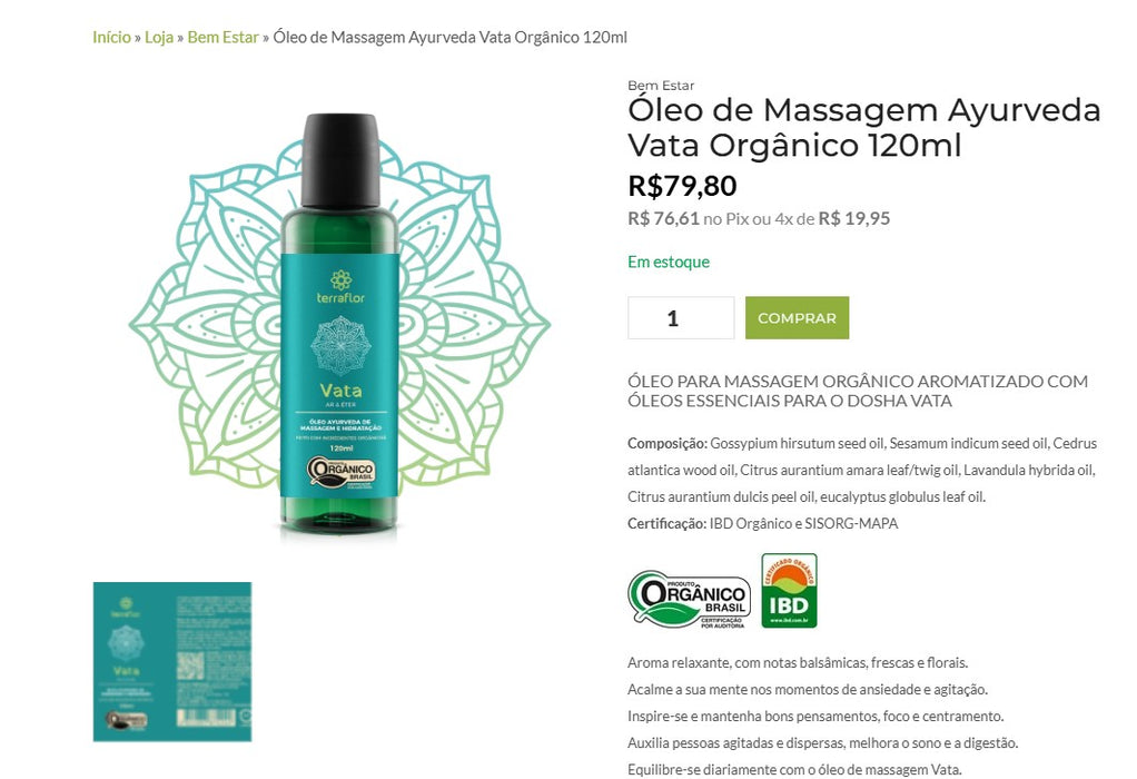 Personal Shopper | Buy from Brazil -	 Óleo de Massagem TERRA-FLOR - 10 items - DDP