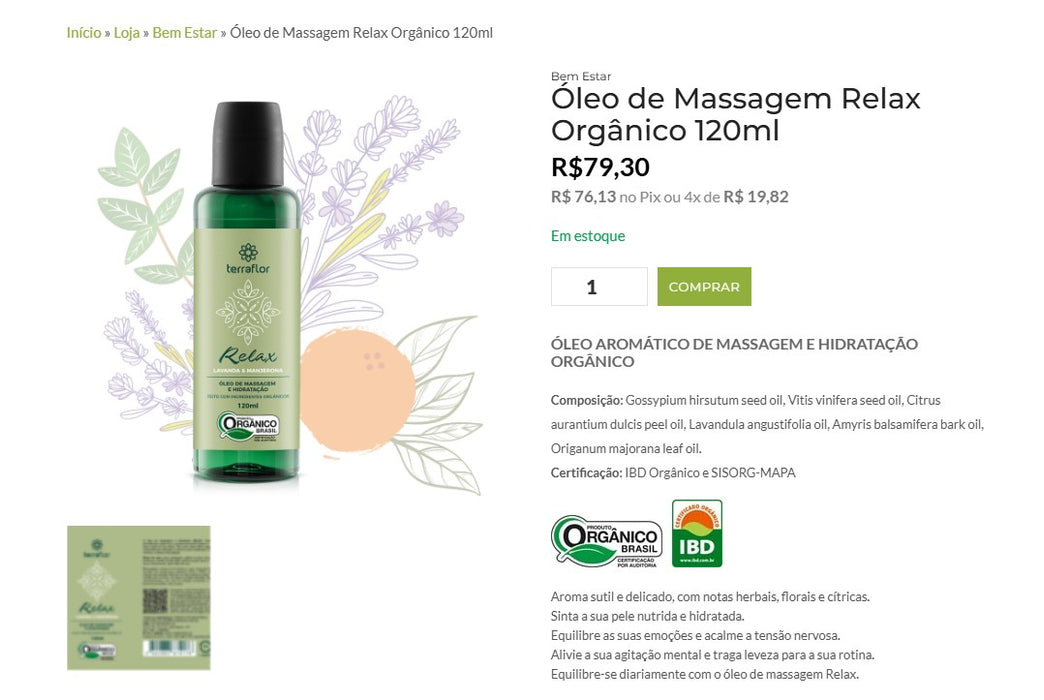 Personal Shopper | Buy from Brazil -	 Óleo de Massagem TERRA-FLOR - 10 items - DDP