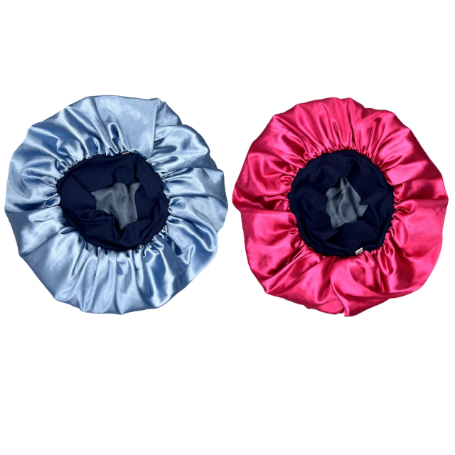 قبعة نوم ساتان مضادة للتجعد من Super Cacheada Premium ذات الجانبين مع حافة مرنة: لونان، ٤ مقاسات (صغير، متوسط، كبير، كبير جدًا)