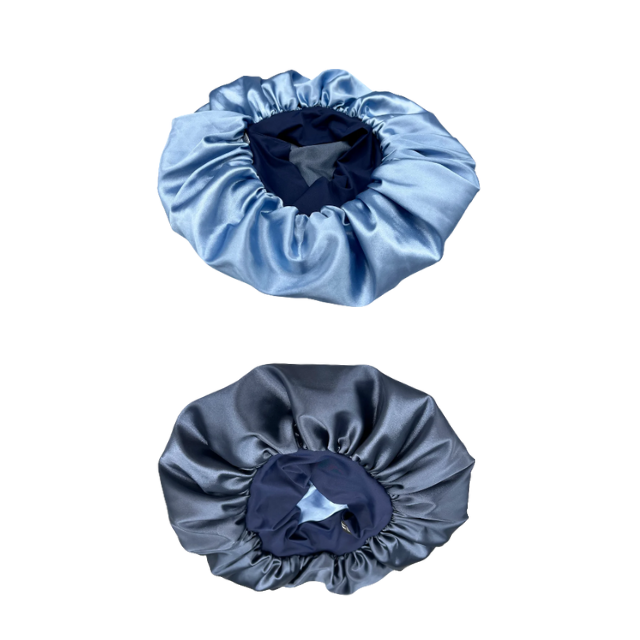 قبعة نوم ساتان مضادة للتجعد من Super Cacheada Premium ذات الجانبين مع حافة مرنة: لونان، ٤ مقاسات (صغير، متوسط، كبير، كبير جدًا)