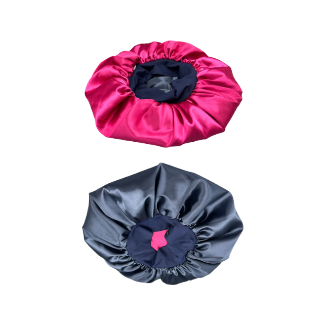 قبعة نوم ساتان مضادة للتجعد من Super Cacheada Premium ذات الجانبين مع حافة مرنة: لونان، ٤ مقاسات (صغير، متوسط، كبير، كبير جدًا)