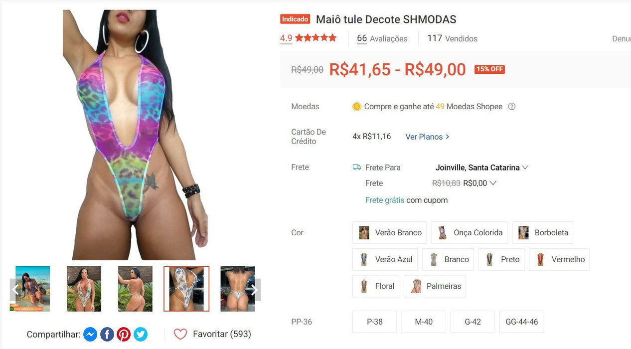 Comprador personal | Comprar desde Brasil - Maiô tule Decote SHMODAS -2 artículos (DDP)