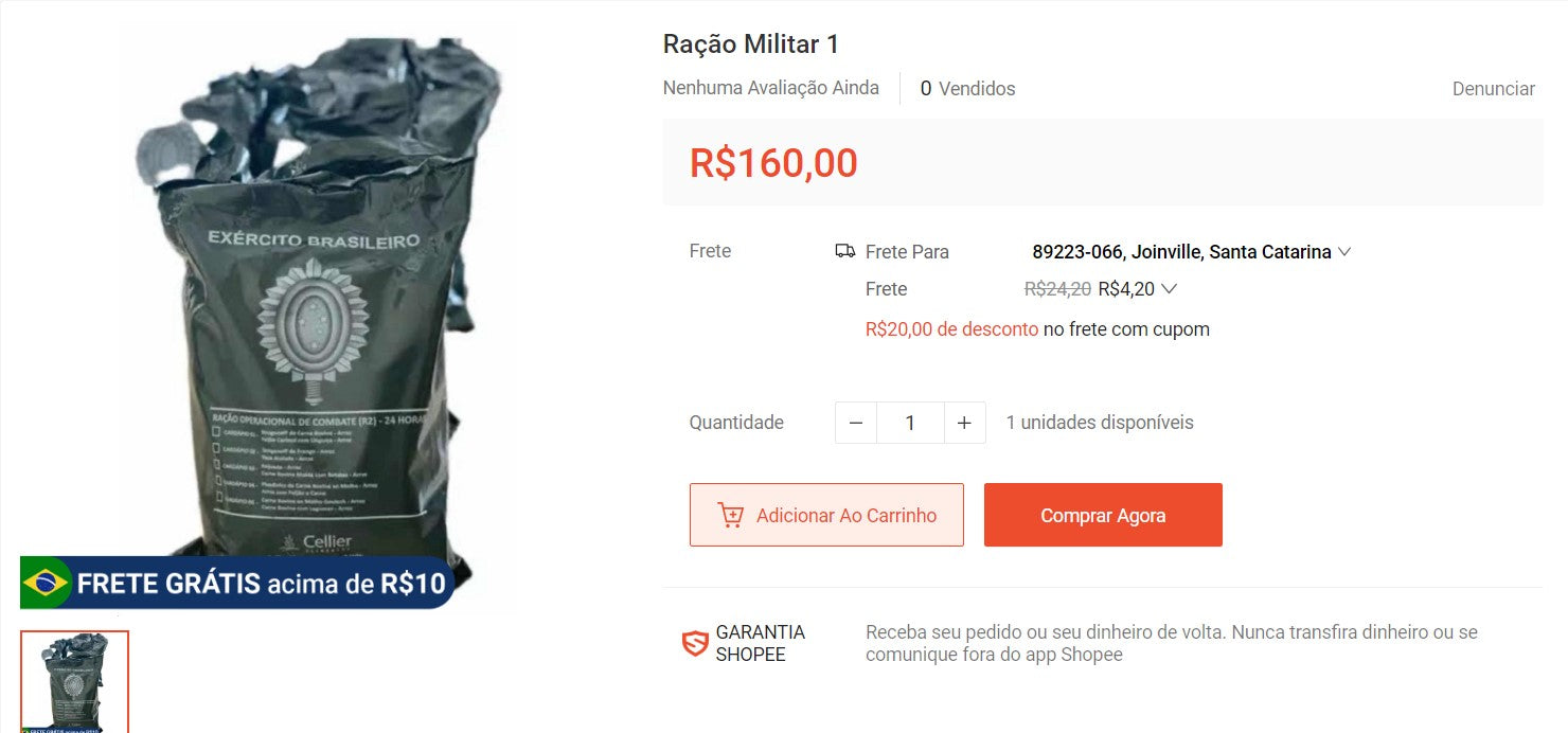 Personal shopper | Acquista dal Brasile - Cibo militare - 2 articoli (DDP)