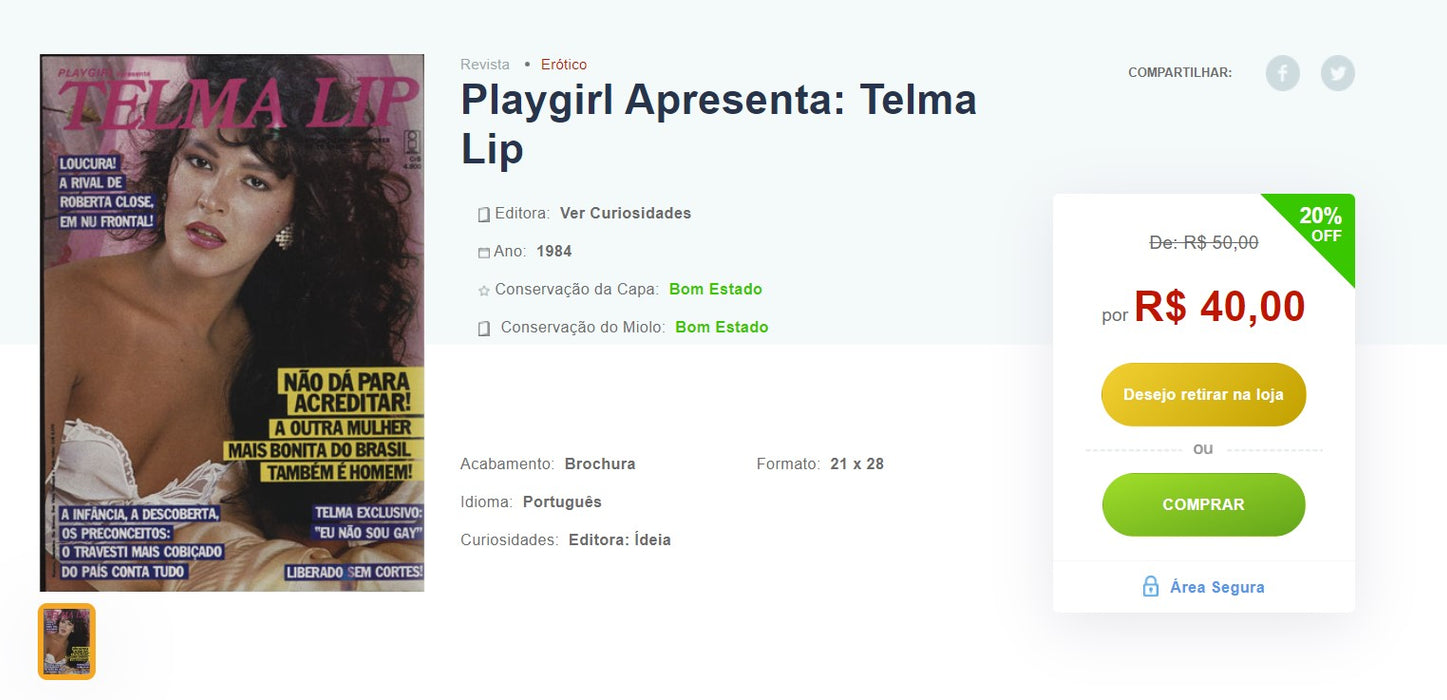 Acheteur personnel | Acheter au Brésil -Playgirl Apresenta: Telma Lip - 1 article- DDP