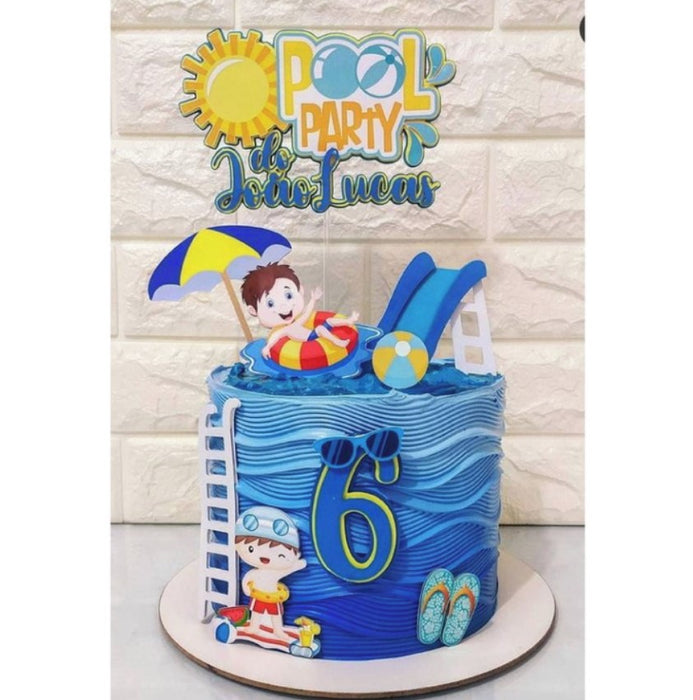 Acheteur personnel | Acheter au Brésil - Boy Pool Party Cake Topper Cutting File + 4 Files - DIGITAL