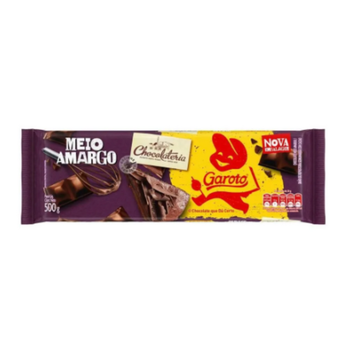 Barra de Chocolate Meio Amargo com Cobertura 500gr (17.63oz) - Garoto - Embalagem de 5