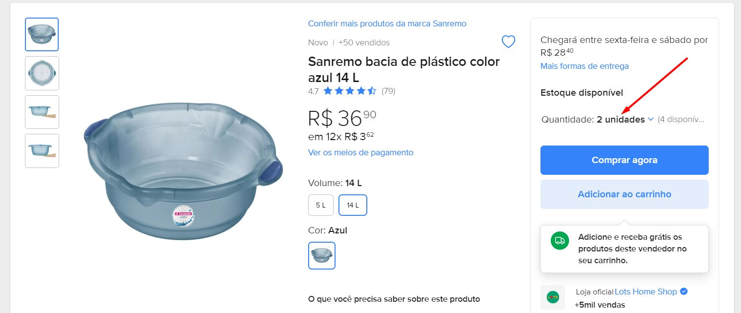 Personal Shopper | Comprar desde Brasil - Bacia De Plástico 14l Sanremo Azul-oscuro - 2 artículos - DDP