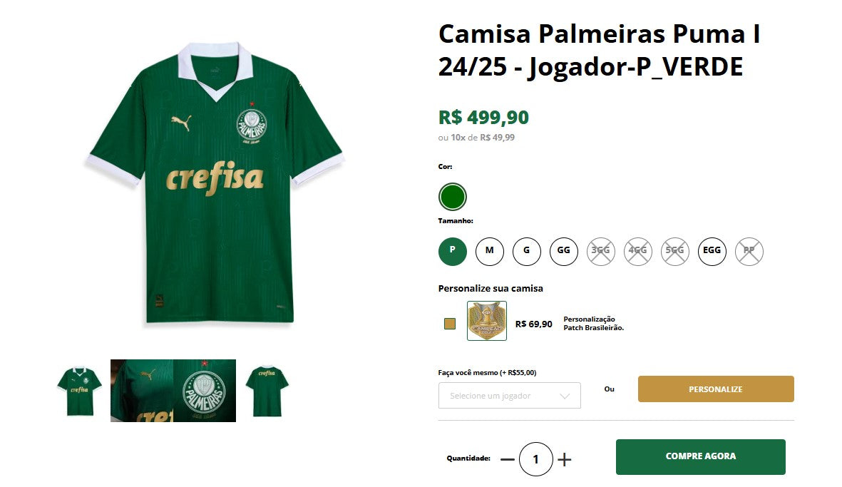 Personal Shopper | الشراء من البرازيل -Camisa Palmeiras Puma I 24/25 - Jogador -1 وحدة (DDP)