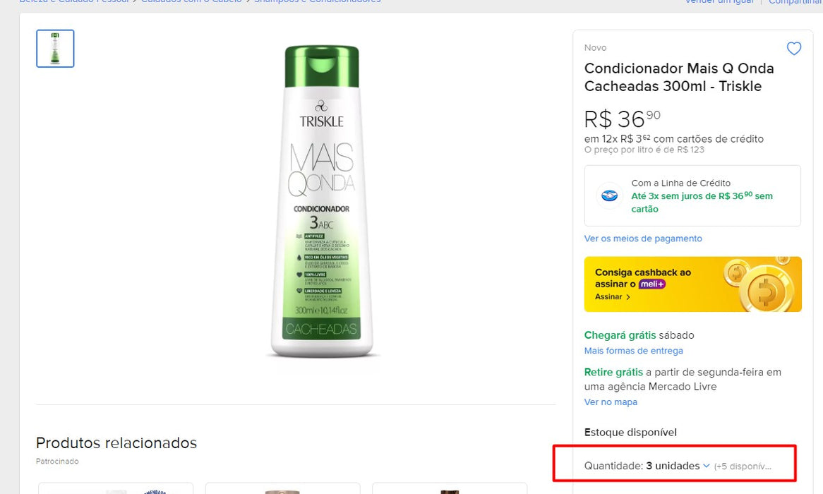 Personal Shopper | 从巴西购买 - Condicionador Mais Q Onda Cacheadas 300ml - Triskle - 3 件 (DDP)