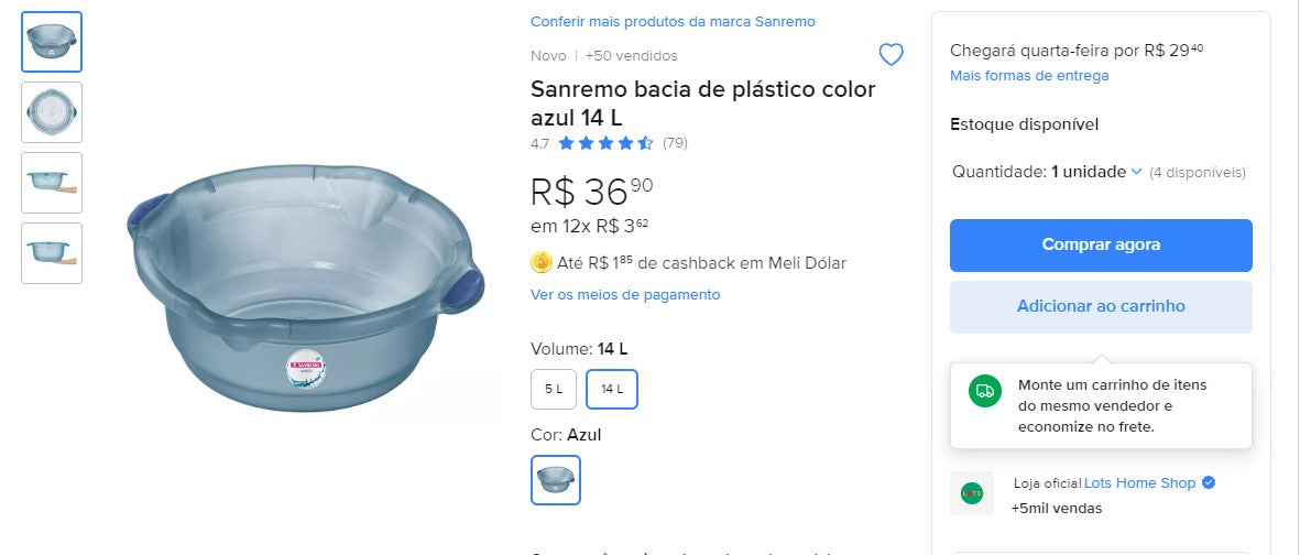 Personal Shopper | Buy from Brazil - Bacia De Plástico 14l Sanremo Azul-escuro - 1 items - DDP