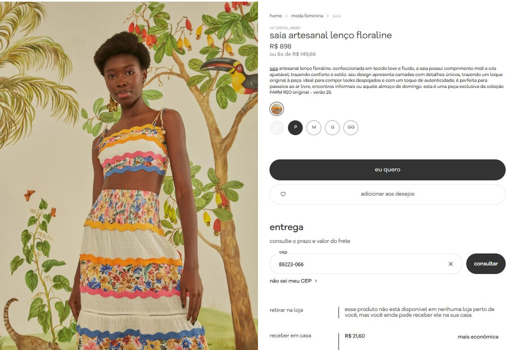 Personal Shopper | Comprar desde Brasil -Saia Artesanal Lenço Floraline Lenco Floraline_Off White (FARM) ) - 1 unidades (DDP)