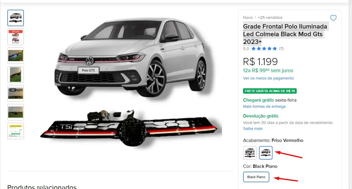 Personal Shopper | Comprar desde Brasil - Grade Frontal Polo Iluminada Led Colmeia Black Mod Gts 2023+ -(DDP)