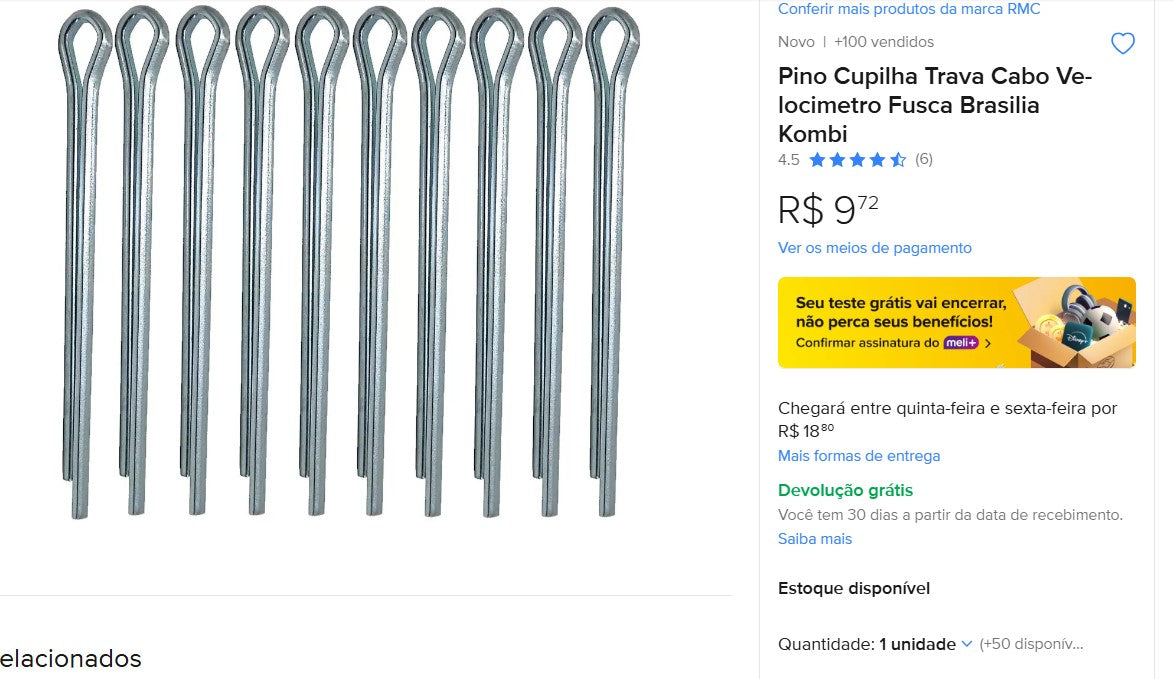 Personal Shopper | Comprar desde Brasil -Pino Cupilha Trava Cabo Velocimetro Fusca Brasilia Kombi - 1 kit (DDP)