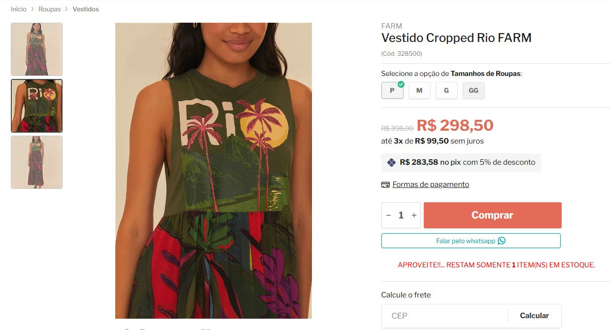 Personal Shopper | Compra desde Brasil -Vestido Cropped Rio FARM - 1 unidad (DDP)