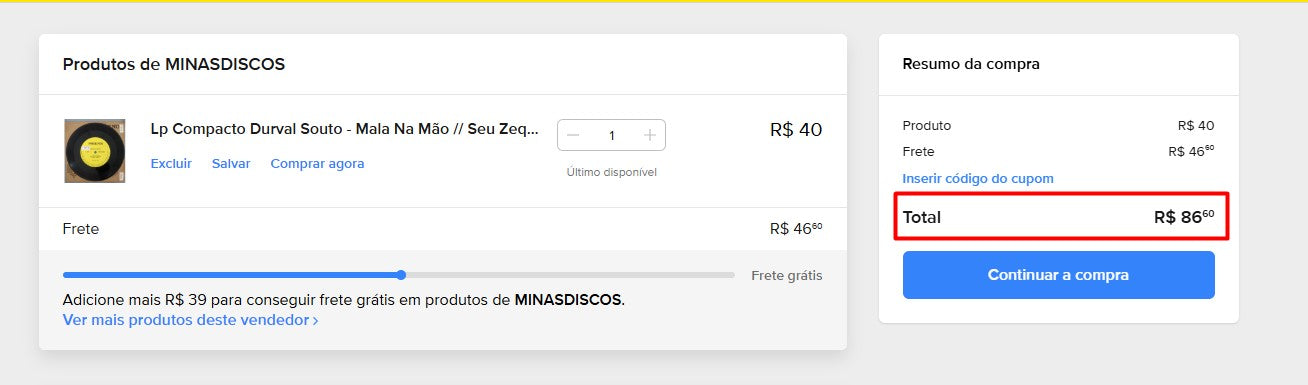 Personal Shopper | Comprar desde Brasil -Lp Compacto Durval Souto - Mala Na Mão // Seu Zequinha-1 unidades (DDP)