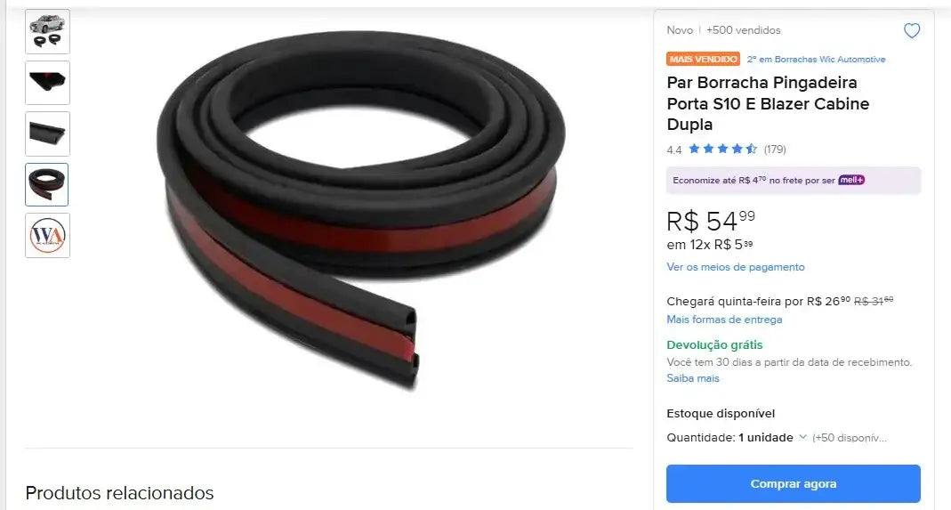 Personal Shopper | Buy from Brazil -  Par Borracha Pingadeira Porta S10 E Blazer Cabine Dupla- 1 par (DDP)