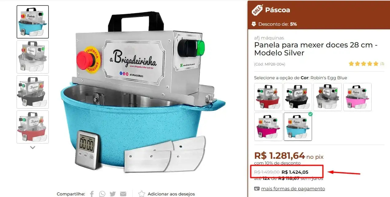 Personal Shopper | Acheter du Brésil - Casserole pour remuer les bonbons 28 cm - Modèle Silver - 1 unité (DDP)