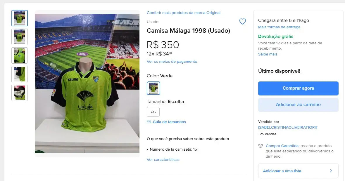 Personal Shopper | Kaufen aus Brasilien - Camisa Málaga 1998 (Gebraucht) - 1 Einheit (DDP)