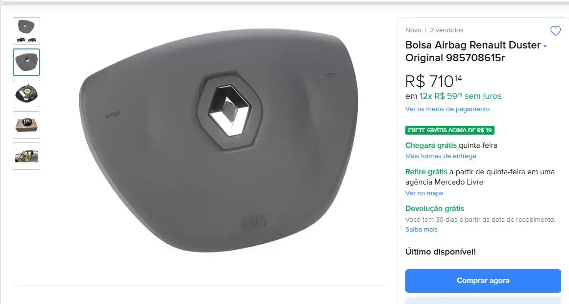 Personal Shopper | Acheter du Brésil - Bolsa Airbag Renault Duster - Original 985708615r - 1 unité (DDP)