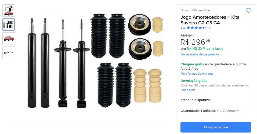 Personal Shopper | Comprar desde Brasil - Piezas de Automóvil Saveiro - 3 kits (DDP)