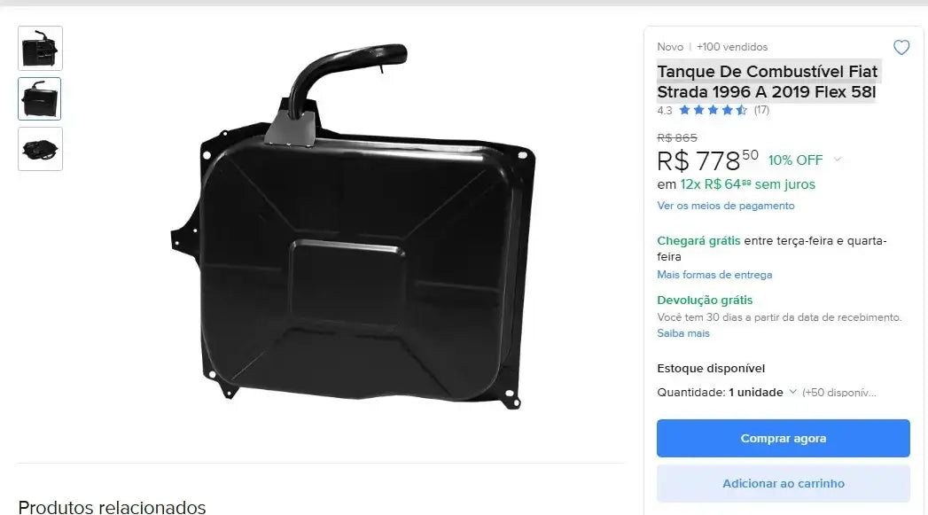 Personal Shopper | Buy from Brazil  -Tanque De Combustível Fiat Strada 1996 A 2019 Flex 58l - 1 item (DDP)