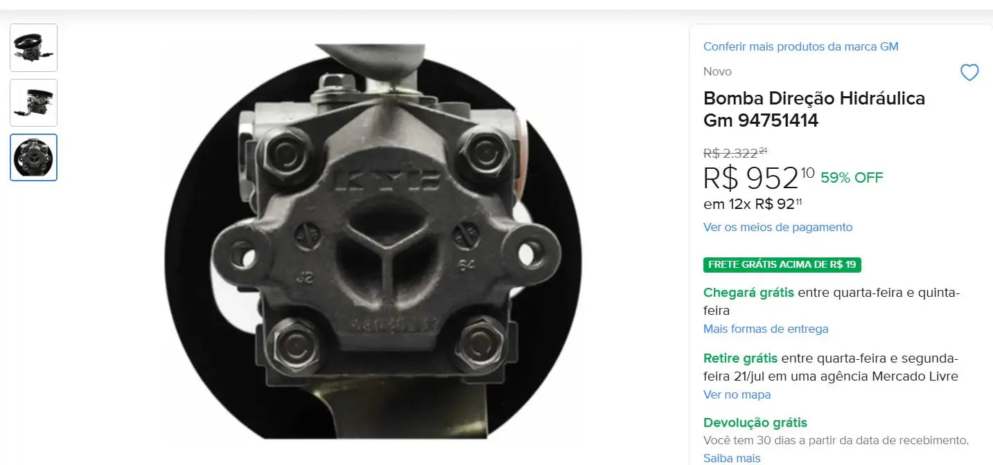 Personal Shopper | Kaufen aus Brasilien - Bomba Direção Hidráulica Gm 94751414 - 1 Einheit (DDP)