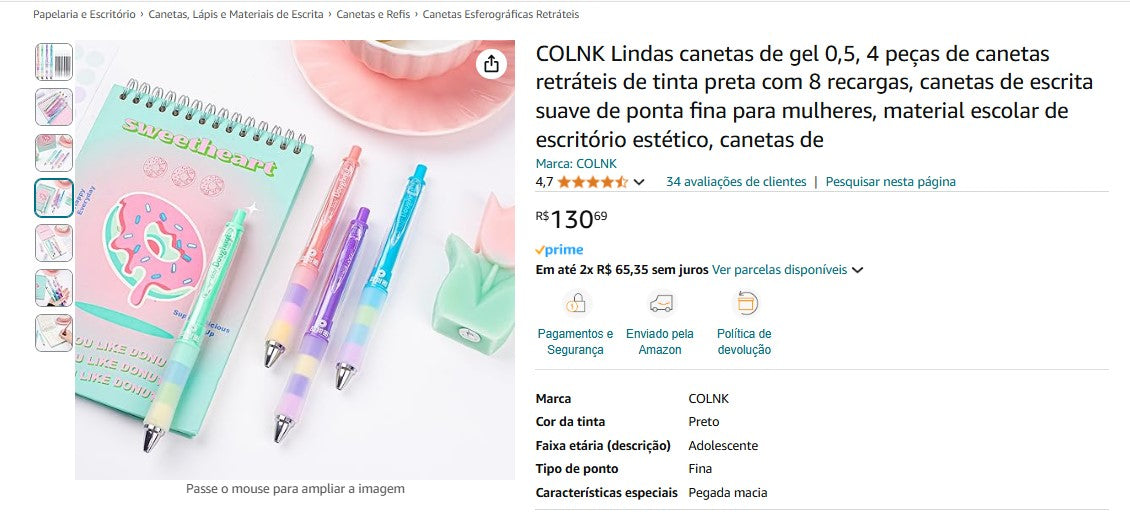 Personal Shopper | Buy from Brazil -	COLNK Lindas canetas de gel 0,5 - 4 items  - DDP