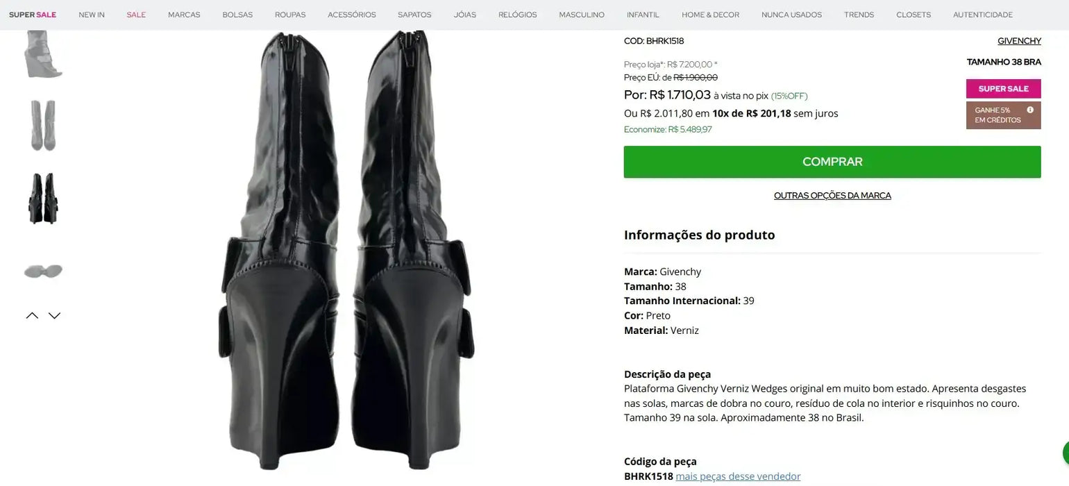 Personal shopper | Buy from Brazil  - Plataforma Givenchy Verniz Wedges - BHRK1518 - 1 item (DDP)