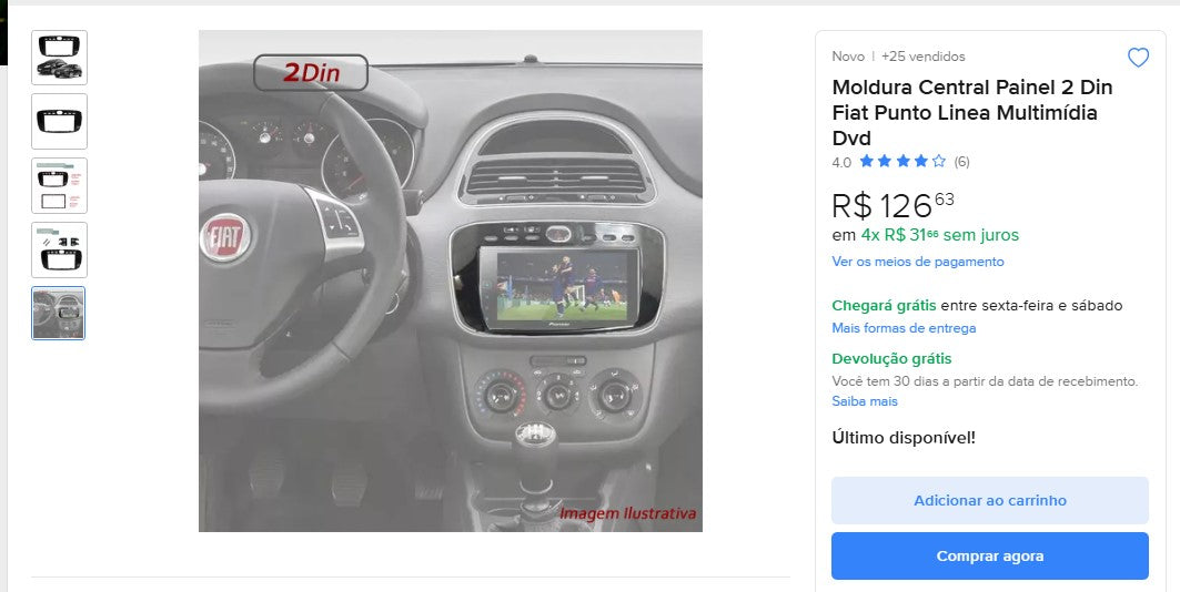 Personal Shopper | Buy from Brazil -	Moldura Central Painel 2 Din Fiat Punto Linea Multimídia Dvd- 1 item -  DDP