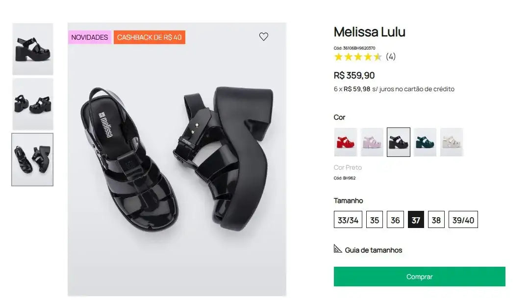 Personal Shopper | Buy from Brazil -Melissa Lulu - 1 pair 37BR - (DDP)