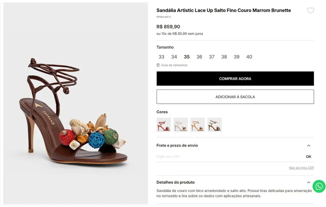 Personal Shopper | Nakupujte z Brazílie - Sandália Artistic Šněrovací tenký podpatek Hnědá kůže Brunette - 1 pár - (DDP)