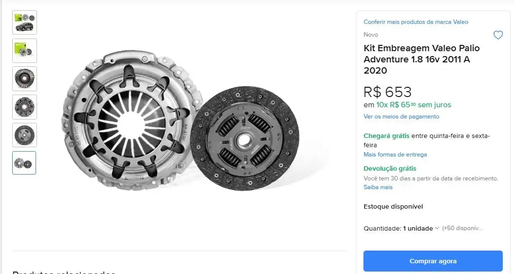 Personal Shopper | Buy from Brazil -Kit Embreagem Valeo Palio Adventure 1.8 16v 2011 A 2020 (DDP)