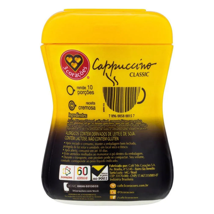 8-Pack 3 Corações Classic Instant Cappuccino Mix - 8 x 200g (7.05 oz)