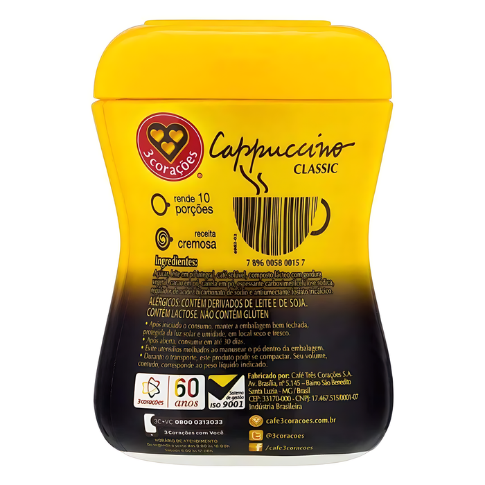 3 Corações Classic Instant Cappuccino Mix 200g (7.05 oz)