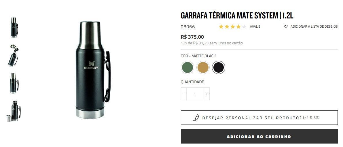 个人客户 | 从巴西购买 - GARRAFA TÉRMICA MATE SYSTEM | 1.2L - 1 件 (DDP)