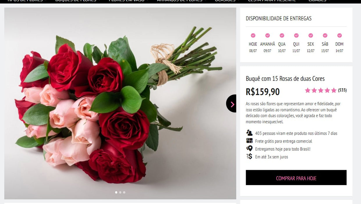 Personal shopper | Acquista dal Brasile - Bouquet con 15 rose + Collana -2 articoli - REGALO