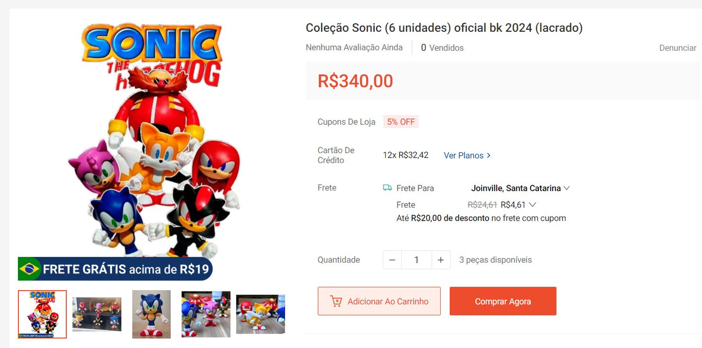 Personal shopper | Acquista dal Brasile - Sonic Collectibles- 1 kit - DDP