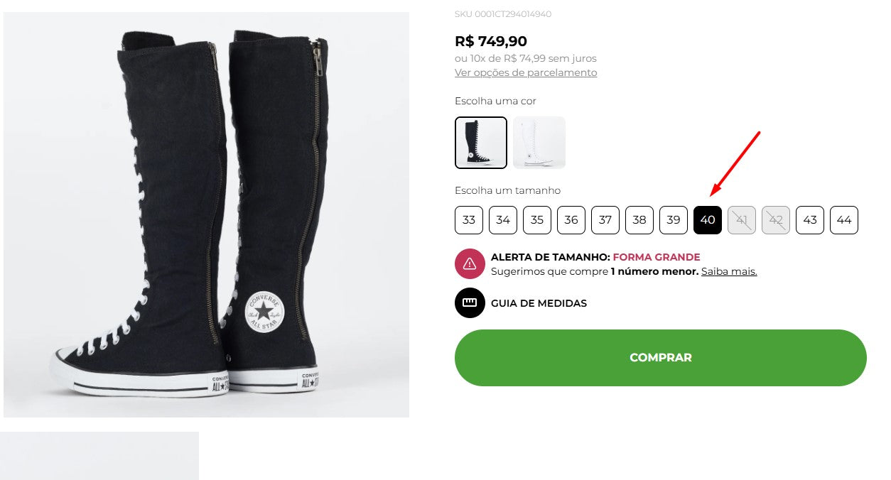 Personal Shopper | Compra desde Brasil - Tenis Converse Chuck Taylor All Star XX-Hi Preto Branco - 1 artículo - DDP