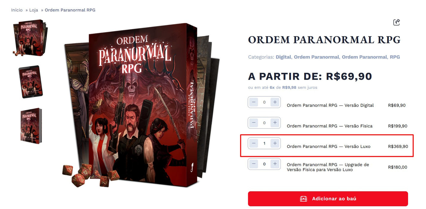 Personal Shopper | Buy from Brazil - Ordem Paranormal RPG — Versão Luxo  - 1 unit (DDP)