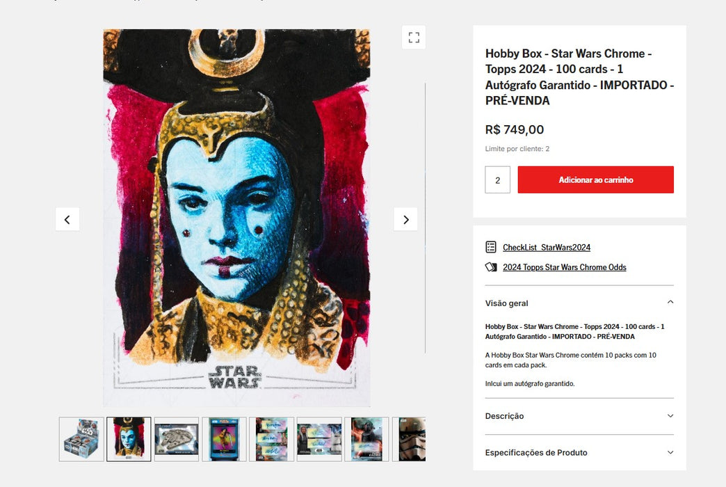 Personal Shopper | Kaufen aus Brasilien – Hobby Box – Star Wars Chrome – Topps 2024 – 100 Karten – 1 garantierter Autogrammausweis – 2 Einheiten (DDP)