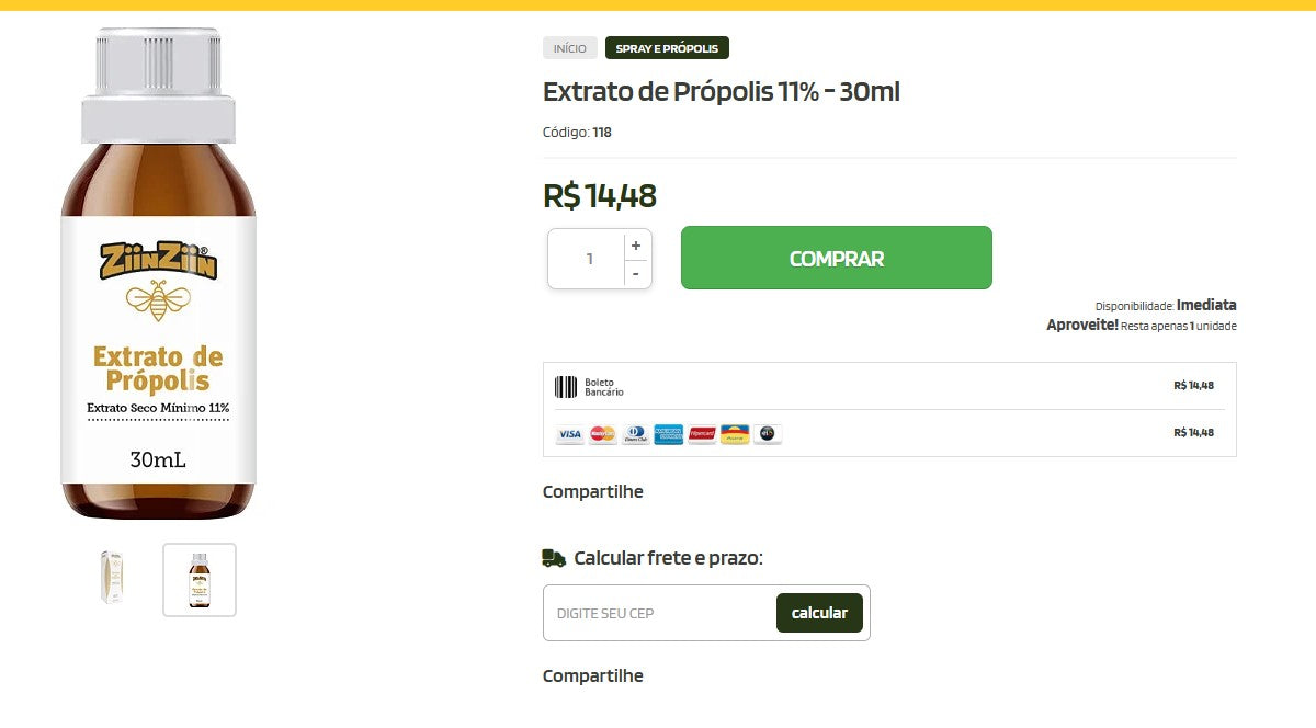 Personal Shopper | Acquista dal Brasile -Extrato de Própolis 11% - 30ml -1 unità (DDP)