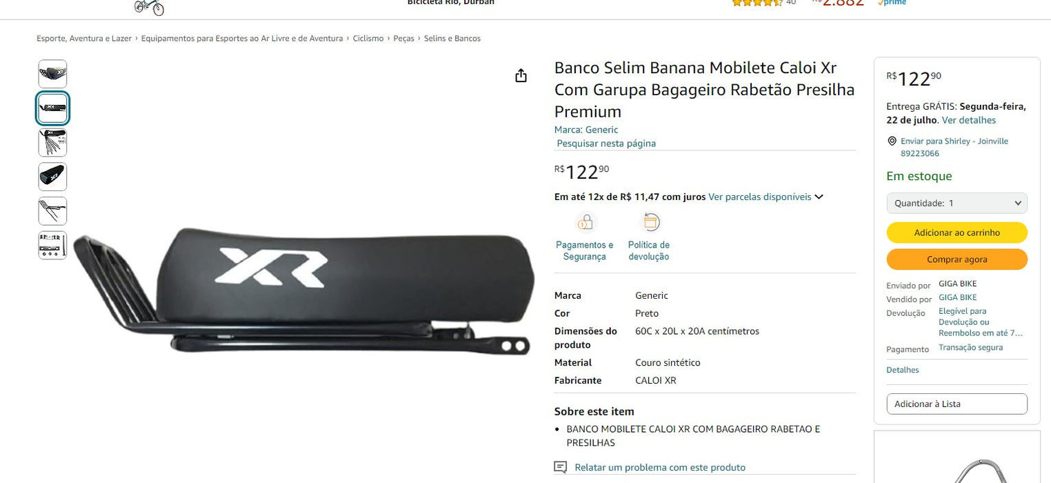 Osobisty Klient | Kup w Brazylii -Banco Selim Banana Mobilete Caloi Xr Com Garupa Bagaż Rabetão Premium Clip- DDP