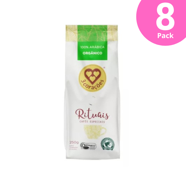 8 Packs 3 Corações Rituais Organic Ground Coffee - 8 x 250g (8.8 oz)