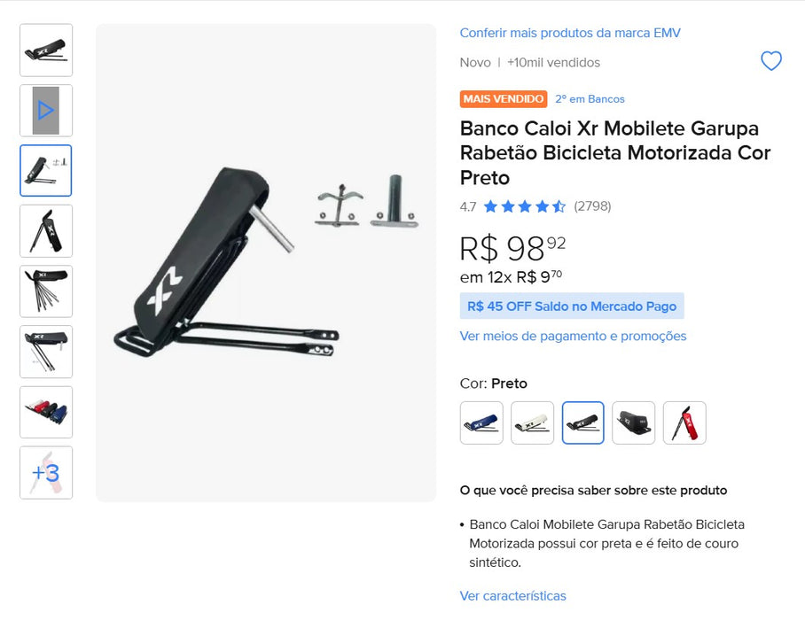 Personal Shopper | Acquista dal Brasile - Banco Caloi Xr Mobilete Garupa Rabetão Bicicletta Motorizata Colore Nero - DDP