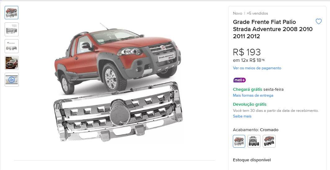 个人客户 | 从巴西购买 - Grade Frente Fiat Palio Strada Adventure 2008 2010 2011 2012 - 1 件 (DDP)