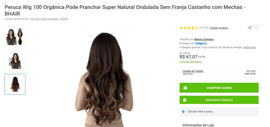 Personal Shopper| 从巴西购买 -Peruca Wig 100 Orgânica - 1 件商品 - DDP