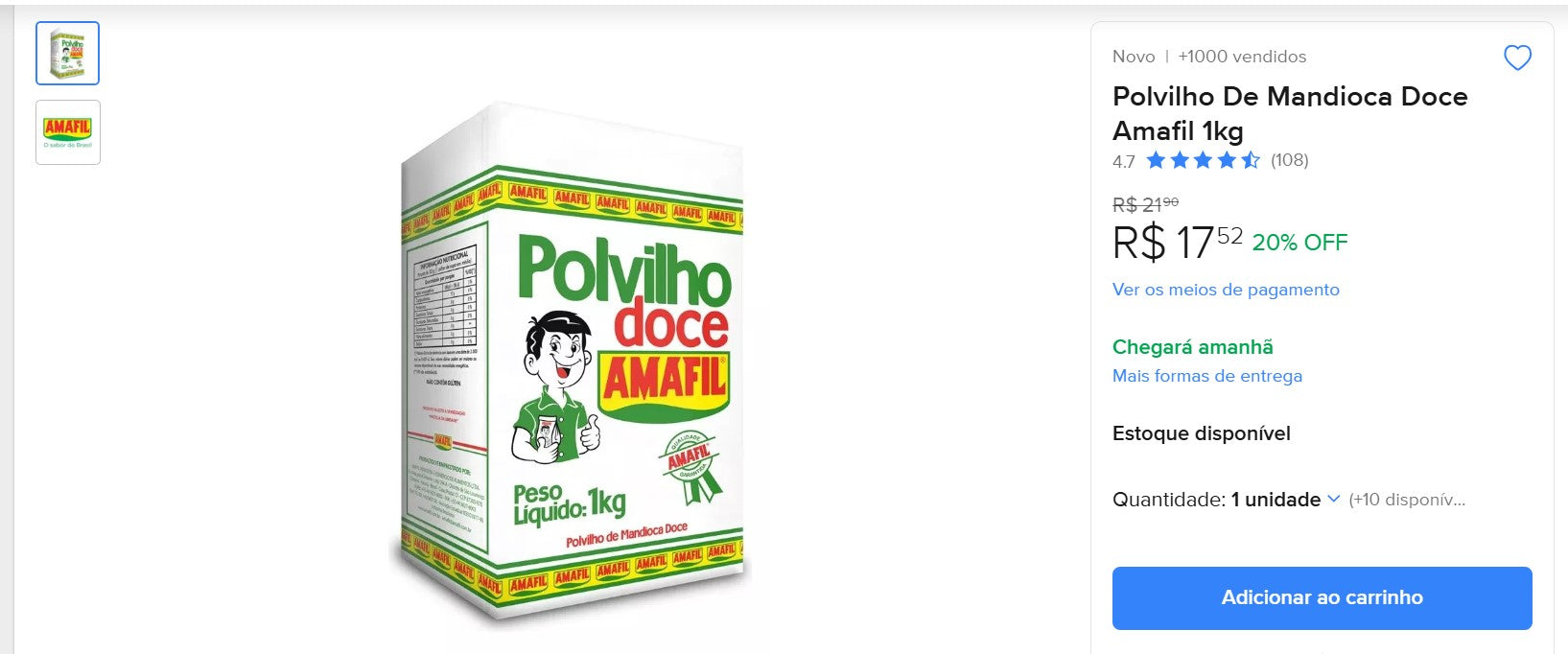 Personal Shopper | Comprar desde Brasil - Flocos de Milho | Polvilho Doce - 22 kg DDP